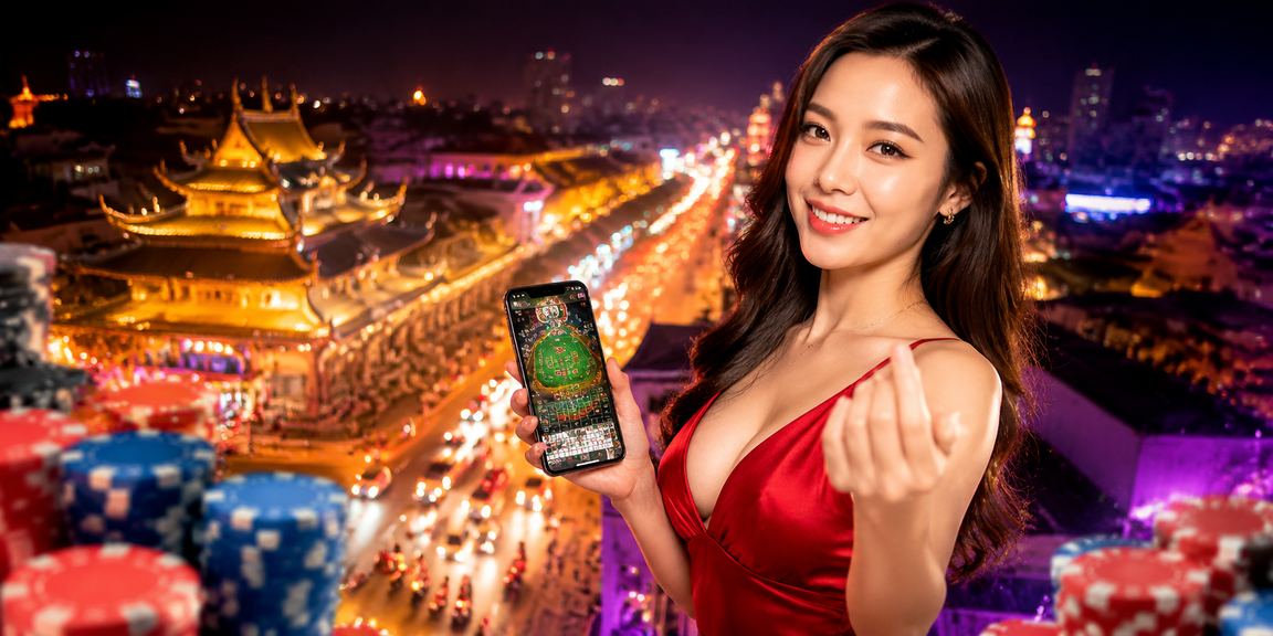 Ánh đèn neon rực rỡ trong không gian casino trực tuyến và đặt cược tại Huế về đêm